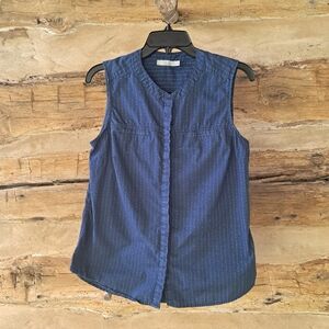 Dalia Navy Sleeveless Button Down Cotton Shirt Size Medium